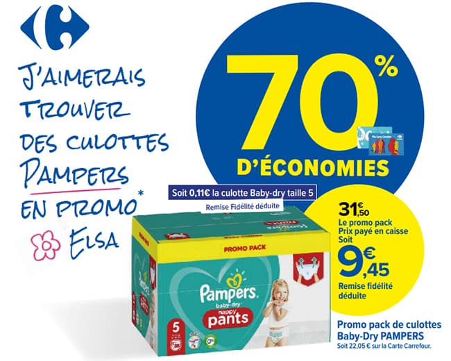 Carrefour Promo Couches Pampers (70) = Grand pack à 9,45€