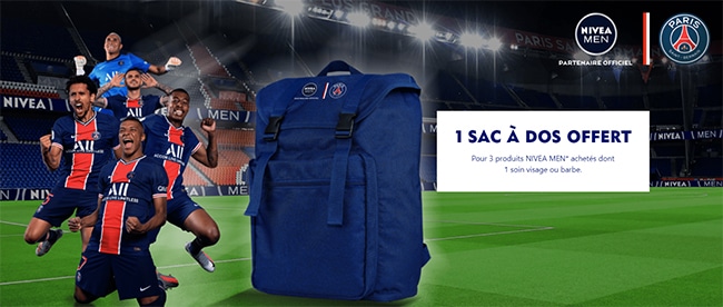 Recevez un sac à dos PSG offert avec vos produits Nivea Men achetés