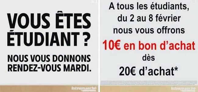 Obtenez 10€ en bon dès 20€ d’achat grâce à vos cartes de fidélités Intermarché et carte étudiant