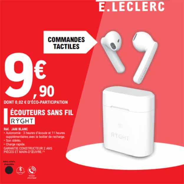 Promo Leclerc : Écouteurs sans fil Ryght pas chers à 9,90€