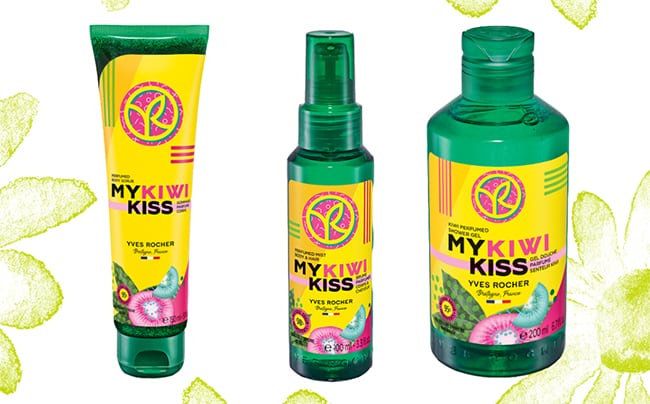 Tentez de tester gratuitement le Gommage, la Brume et le Gel douche parfumés My Kiwi Kiss d’Yves Rocher