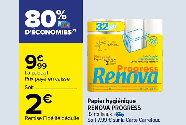 remise fidélité Papier toilette Renova chez Carrefour