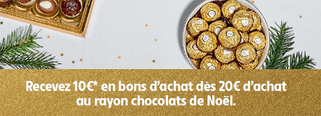 Recevez 2 bons de réduction Intermarché de 5€ dès 20€ de chocolats de Noël achetés
