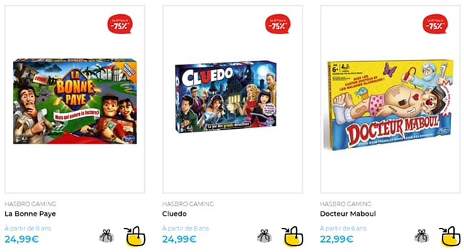 75% de réduction sur le 2ème jeu Hasbro Gaming acheté