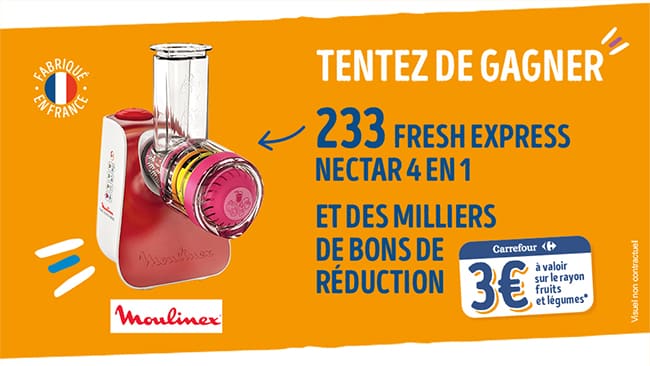 Tentez de gagner un hachoir Fresh Express de Moulinex ou un bon d’achat Fruits et Légumes Carrefour