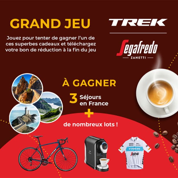 Jeu Segafredo : 3 séjours, 1 vélo et 163 autres lots à gagner