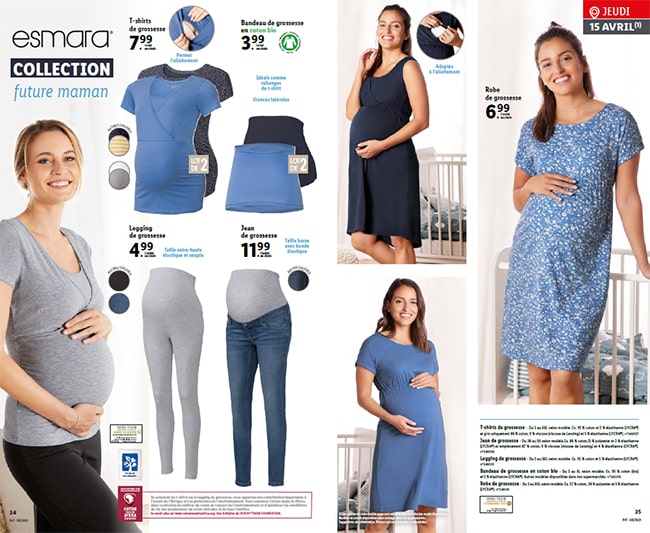 Collection de vêtements pour femmes enceintes Esmara à petit prix chez Lidl