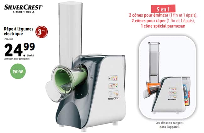 LIDL MONSIEUR CUISINE SMART accessoire trancheuse et râpe carotte