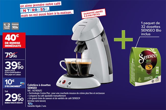 Carrefour Market : Cafetière Senseo + 32 dosettes à 29,90€