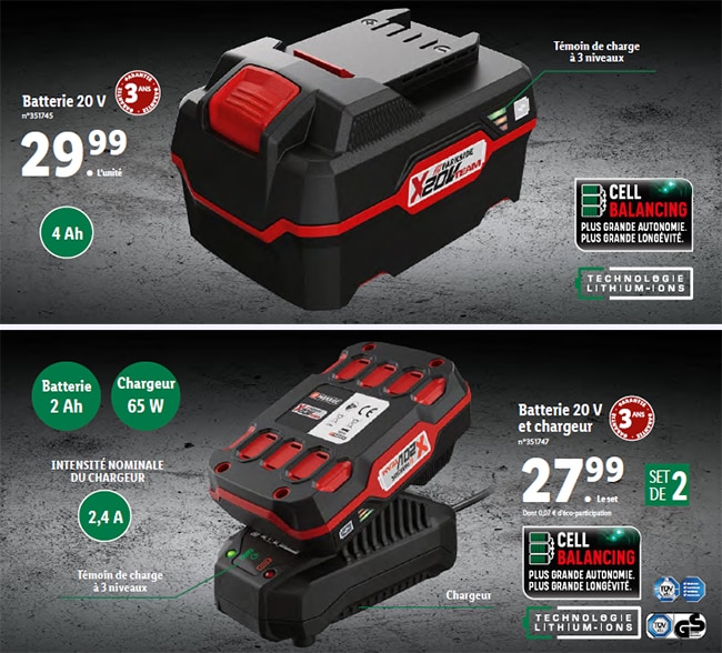 Batterie Lidl Parskide 20V et chargeur