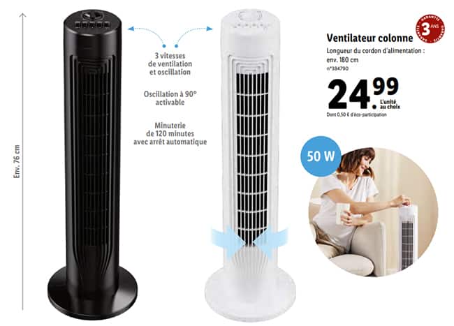 Bon plan ventilateur colonne SilverCrest pas cher chez Lidl