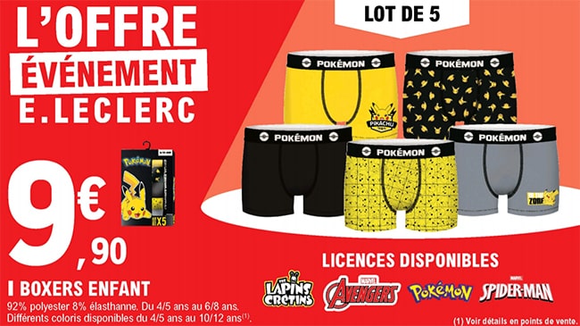 Lots de boxers enfants Pokémon, Lapins Crétins, Spider-Man et Avengers pas chers