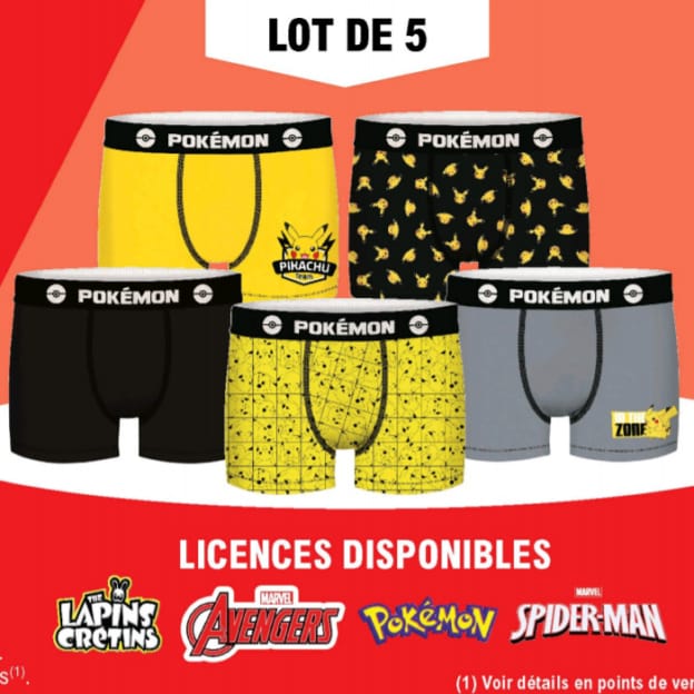 Leclerc : boxers enfant pas cher licences Pokémon, Marvel