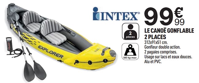 Canoë gonflable à petit prix : Intex Explorer K2 en promo Centrakor