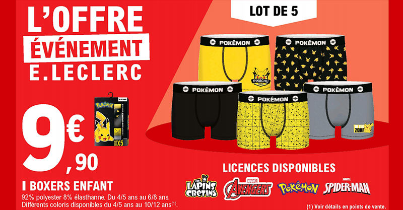 Leclerc 5 Boxers Enfant A 9 90 Licences Pokemon Marvel