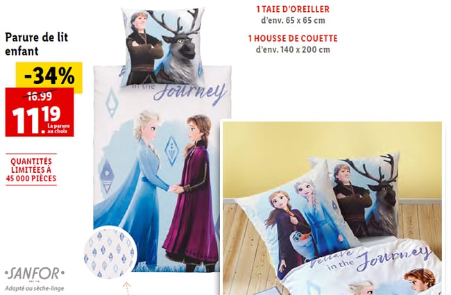 Housse de couette + taie d’oreiller Reine des Neiges en soldes chez Lidl