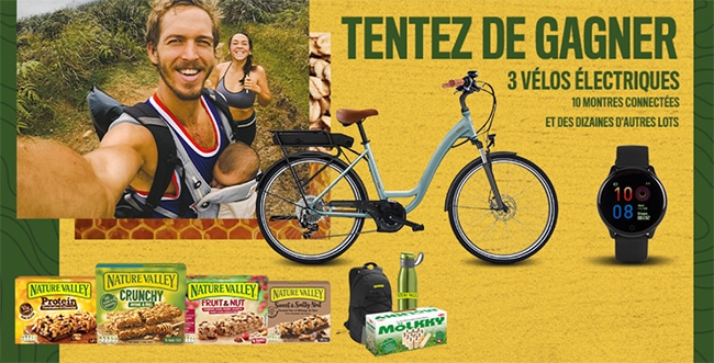 Tentez de remporter un vélo électrique, une montre connectée, un jeu de Molly, un sac ou une gourde avec Nature Valley