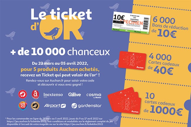 Les cadeaux du jeu à code Ticket Or Auchan