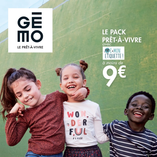 Pack prêt-à-vivre enfants Gémo : haut + bas + étiquettes à 8,98€