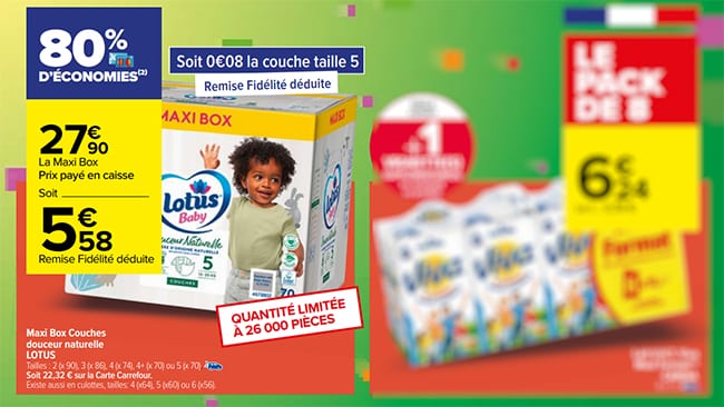 Maxi Box de couches Lotus Baby moins chère avec la remise fidélité chez Carrefour