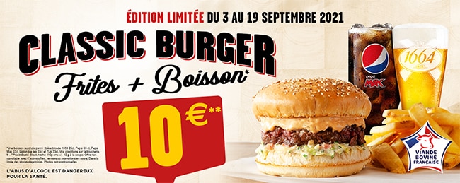 Menu Classic Burger La Boucherie à 10€ : frite et boisson comprise