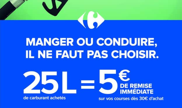 Carrefour : 25 litres de carburant achetés = 5€ de remise