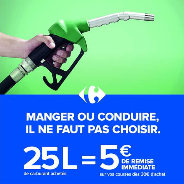 Carrefour : 25 litres de carburant achetés = 5€ de remise