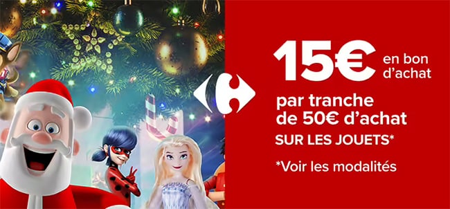 Les jouets de Carrefour vous rapportent 15€ en coupon par tranche de 50€ d'achat