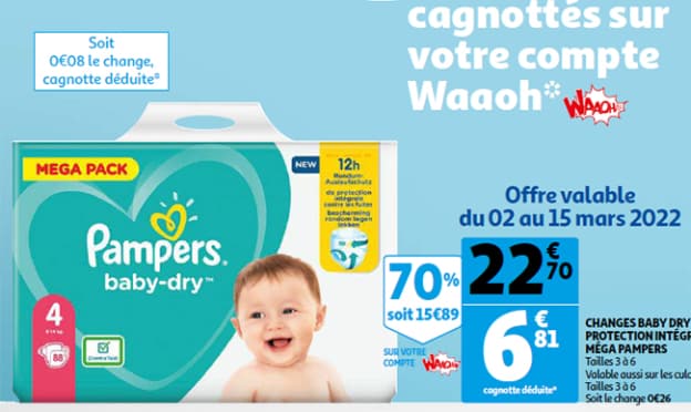 Promo Couches Pampers chez Auchan : 70% de remise fidélité