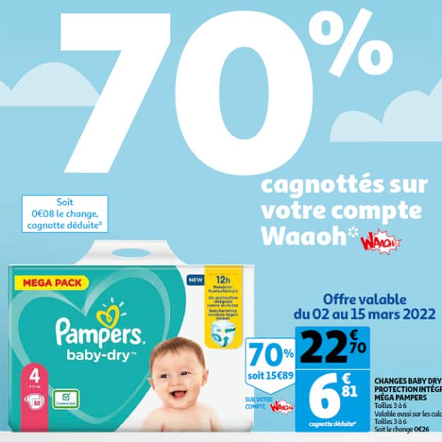 Promo Couches Pampers chez Auchan : 70% de remise fidélité