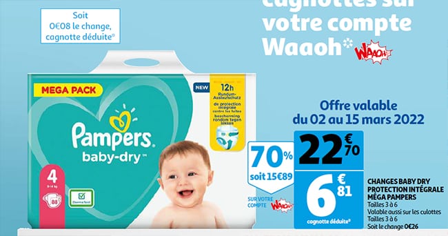 AUCHAN BABY Couches taille 4 (7-18kg) 48 couches pas cher 