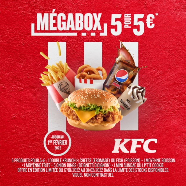 KFC : Méga Box en édition limitée (5€ les 5 produits)