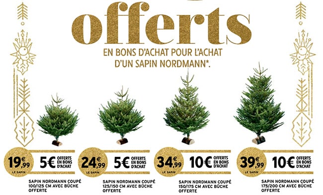 bon d’achat de 5€ ou 10€ offert pour un sapin Intermarché acheté