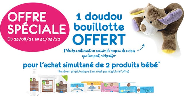 Obtenez un doudou bouillotte offert pour l’achat de 2 produits Gifrer