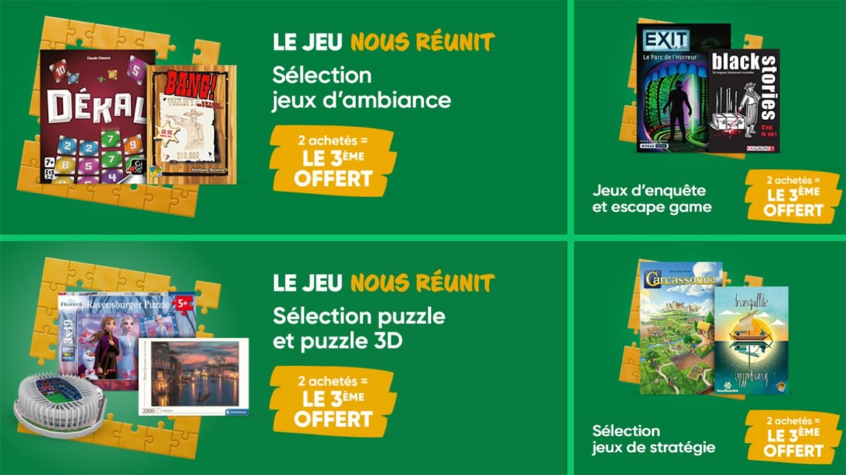 Promo Fnac : 2 jeux de société achetés = le 3ème est offert
