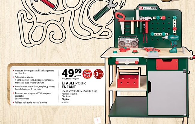 Etabli en bois avec outils à petit prix chez Lidl