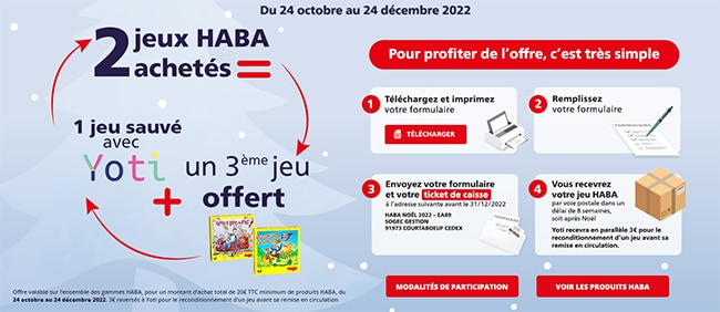 Obtenez 1 jeu HABA offert pour 2 achetés (+ 3€ offerts à Yoti)