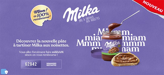 Obtenez le remboursement intégral de votre pâte à tartiner Milka aux noisettes