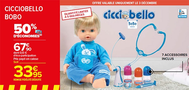 Promo Poupée Cicciobello Bobo chez Carrefour