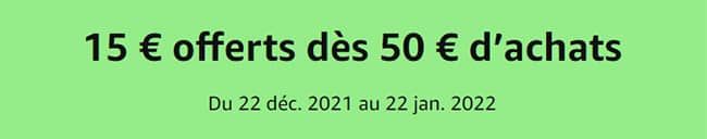 Bénéficiez de 15€ de réduction dès 50€ d’achat sur Amazon