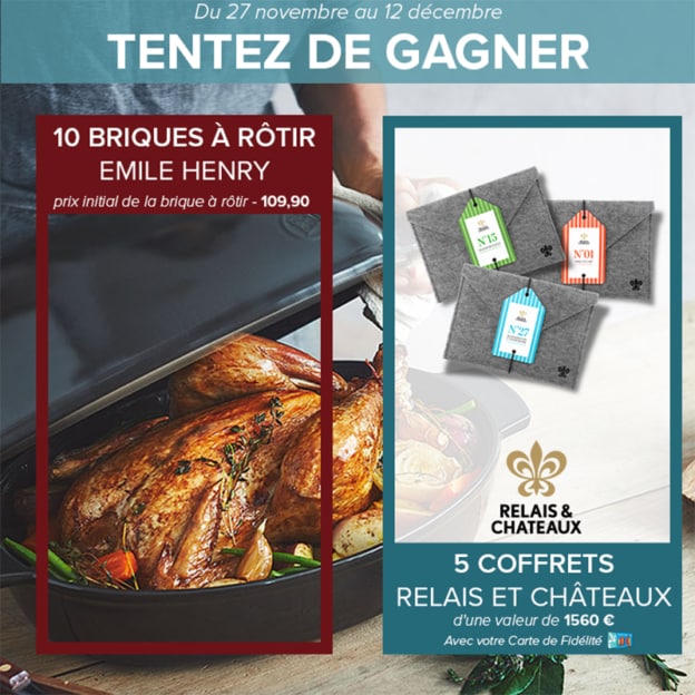 Jeu Carrefour : Coffrets Relais & Châteaux et briques Emile Henry