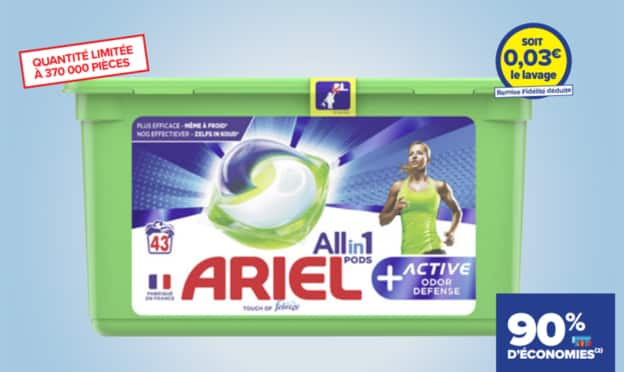 Remise fidélité Carrefour : Capsules de lessive Ariel moins cheres