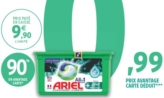 Dosettes de lessive Ariel en promo Intermarché