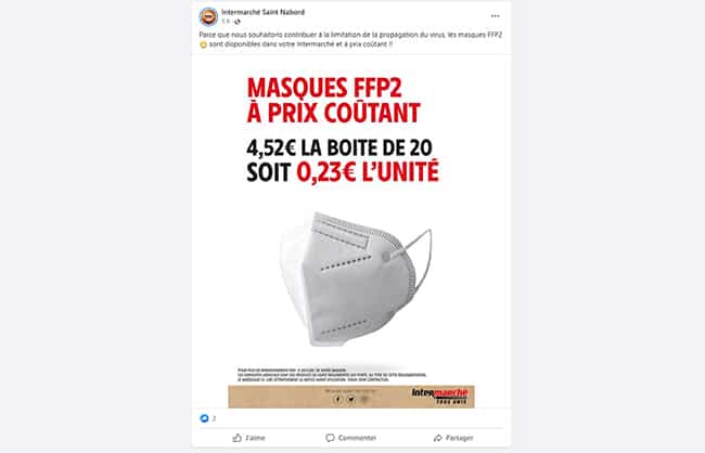 Masque FFP2 prix coutant Intermarché