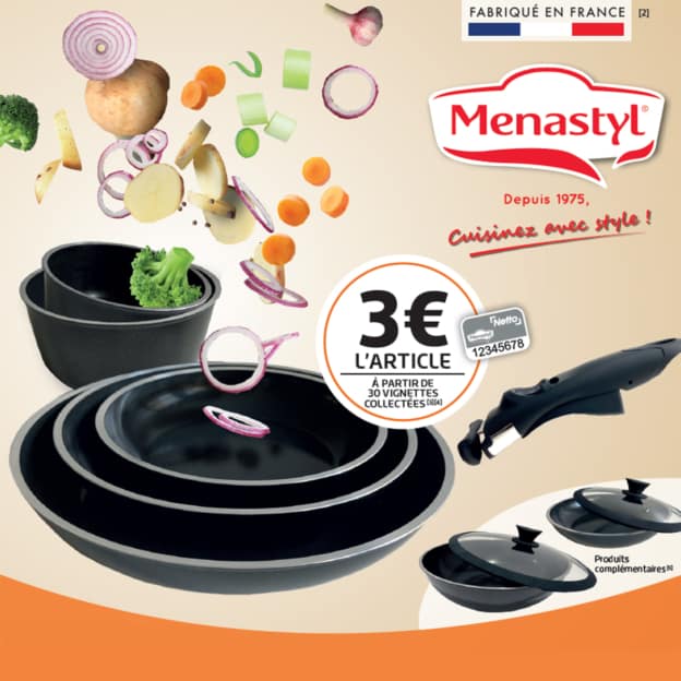Netto : Vignettes Menastyl = poêles et casseroles à 3€
