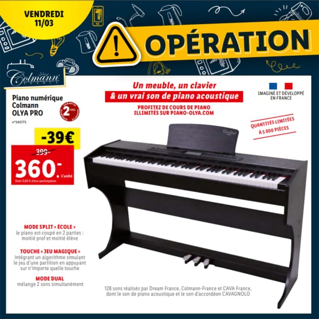 Promo Lidl : Piano Colmann OLYA PRO moins cher