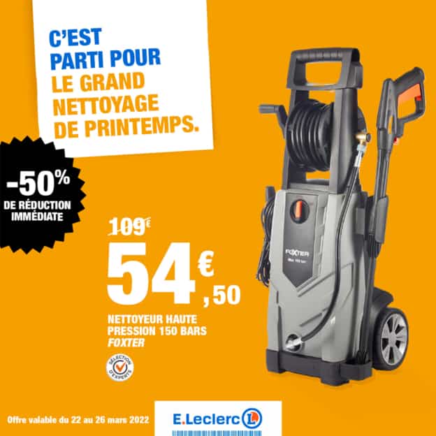 Leclerc : Nettoyeur haute pression Foxter à 54,50€ (-50%)