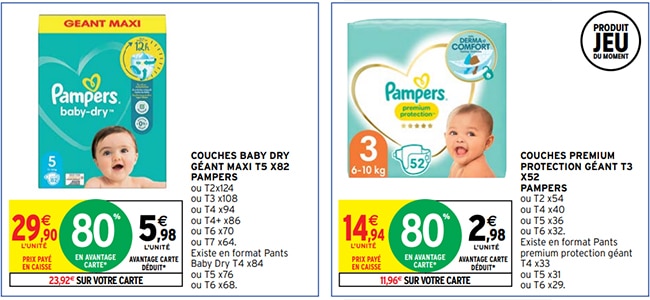 Promotion sur les couches Pampers chez Intermarché