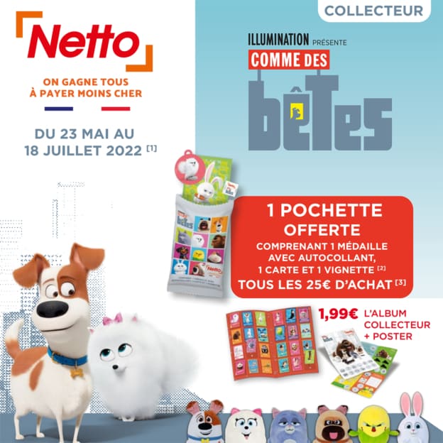 Netto Comme des Bêtes : Peluches, médailles, autocollants et jeu concours