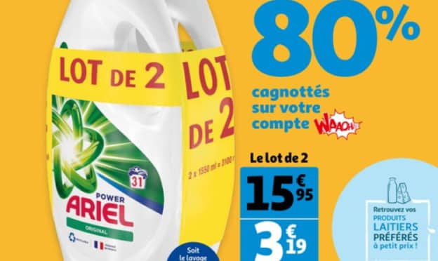 Promo Auchan : Bidons de lessive Ariel moins cher